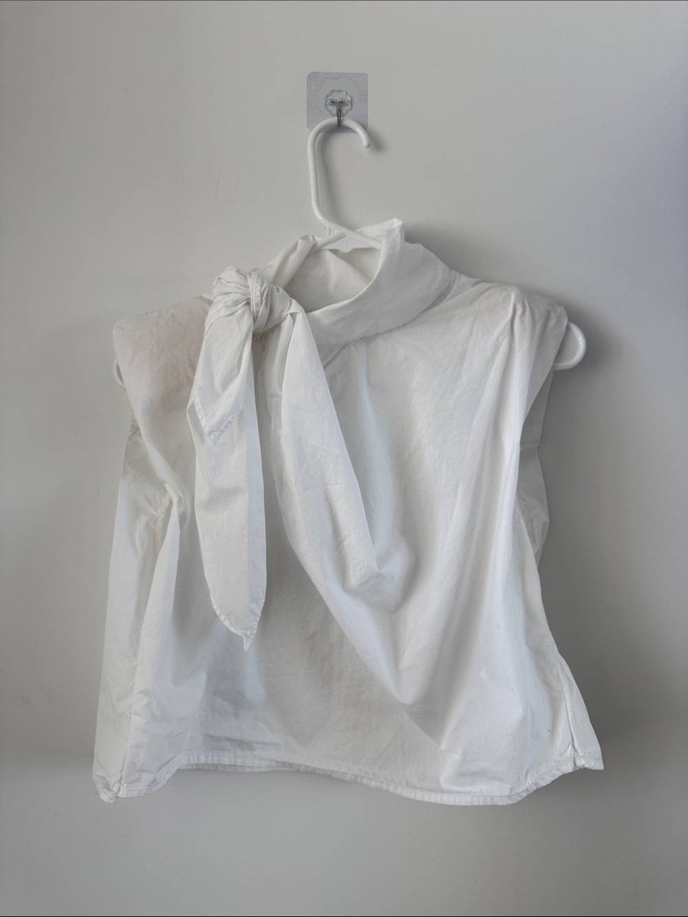 ZARA White Blouse Top with Scarf Tie Neck Detail Size L
